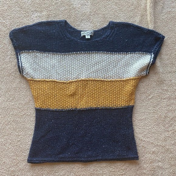 Wildfox Wool Blend Color Block Short Sleeve Knit Sweater XS - Picture 3 of 8